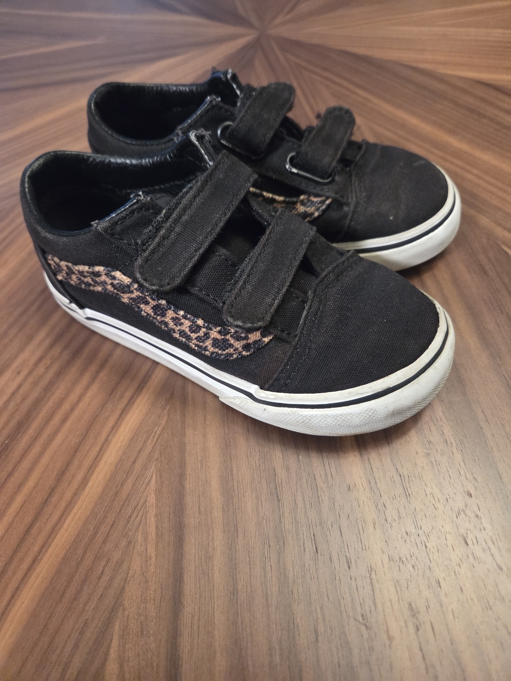 Vans Black Kids Sneakers with Leopard Accent